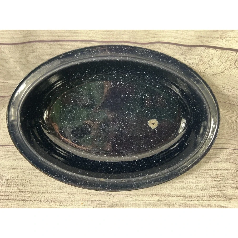 Vintage Savory Jr Oval Blue Enamel Double-Walled Roaster 12 1/2